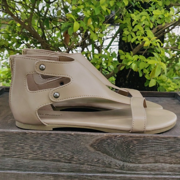 Women's Gladiator Flats Back Zipper Ankle Taupe - Picture 3 of 8